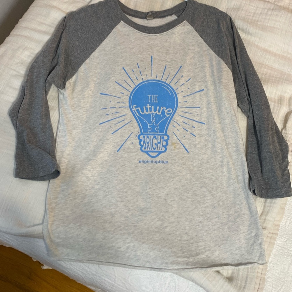 3/$10 autism light it up blue the future is bright baseball tee small